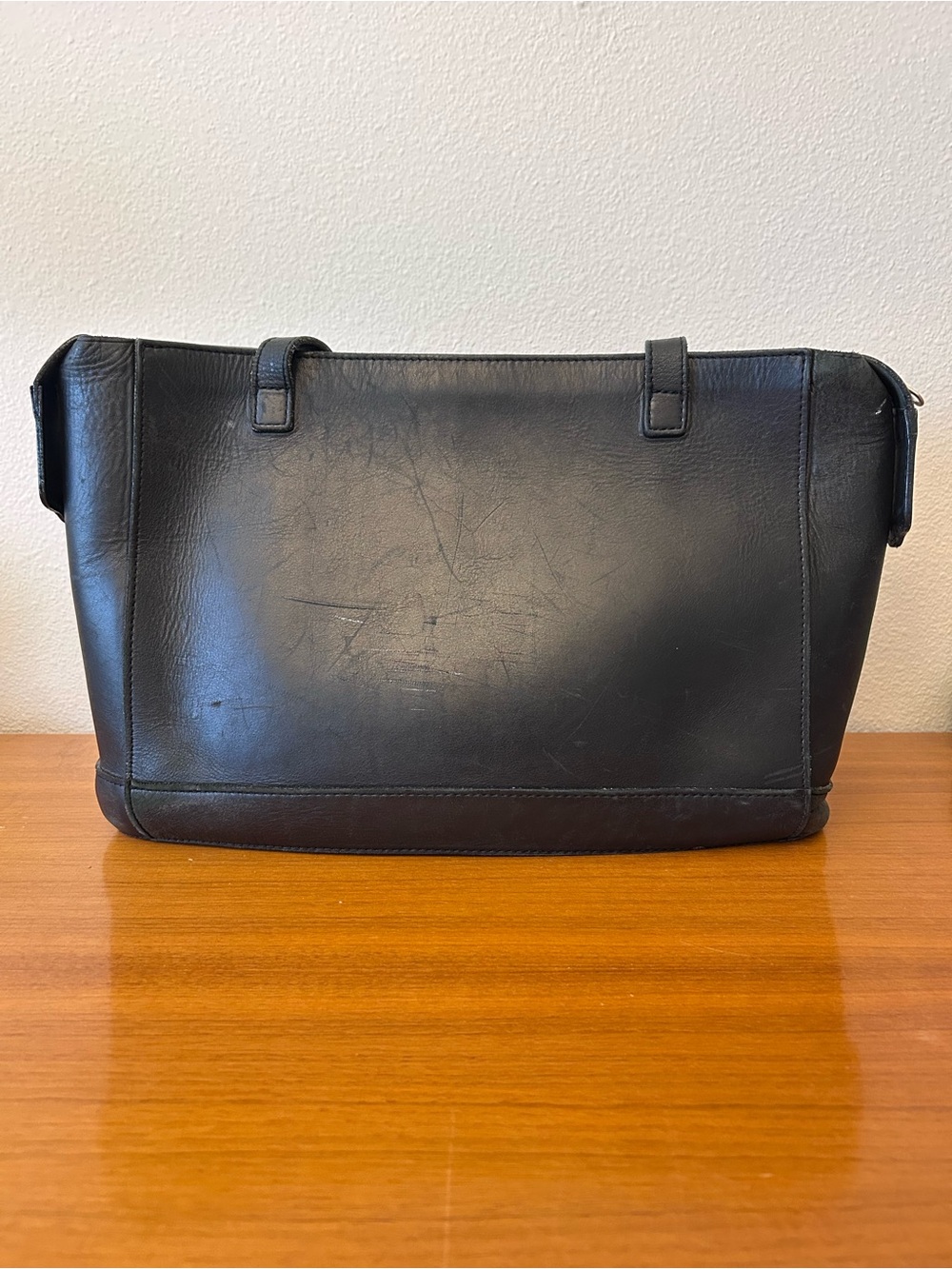 Michael Green Scandia Bag USA Black Leather Tote Bag with Double Shoulder Straps - Picture 3 of 16